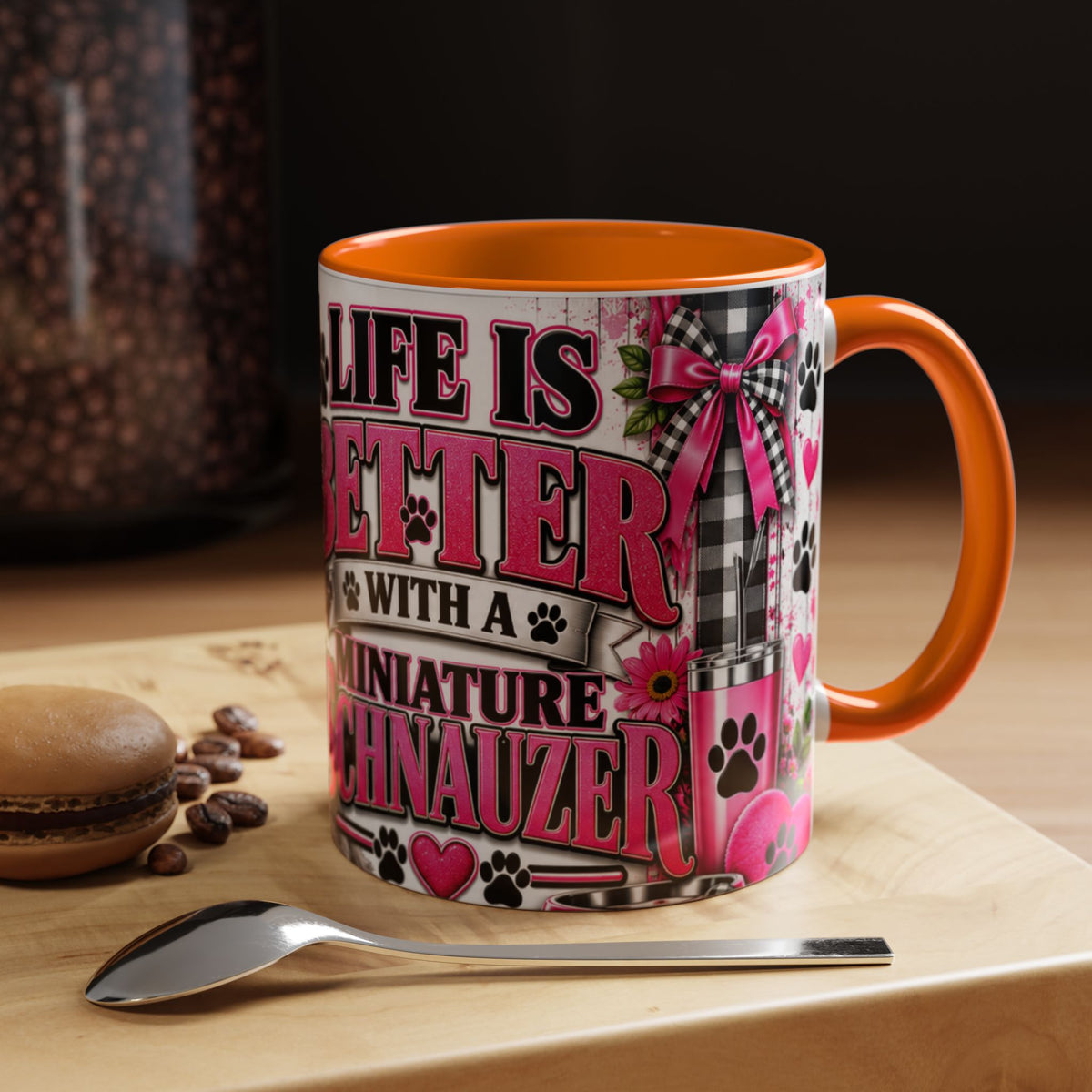Life Is Better With A Miniature Schnauzer Accent Coffee Mug — Pink Paw Print Dog Lover Gift (11/15oz)