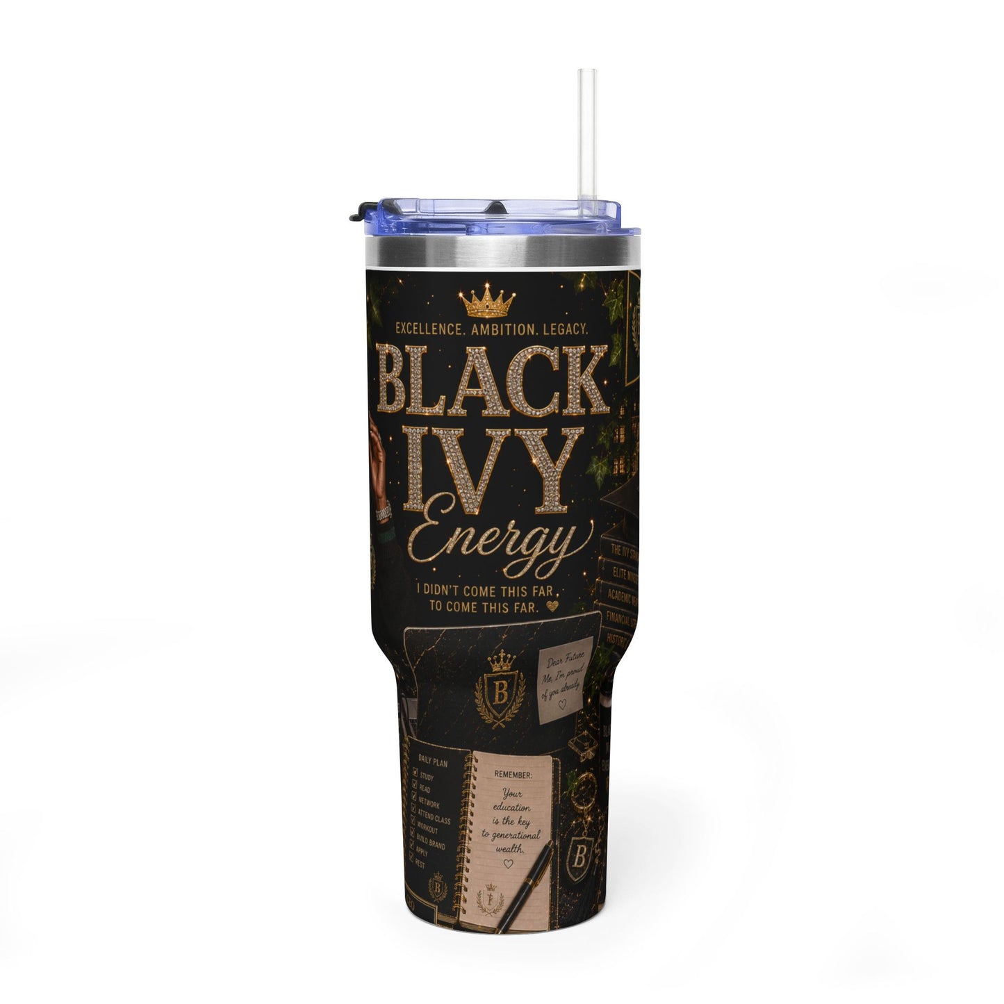 Black Ivy Energy 40oz Vacuum Tumbler — Insulated Travel Mug with Handle (Black Ivy Design)