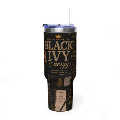 Black Ivy Energy 40oz Vacuum Tumbler — Insulated Travel Mug with Handle (Black Ivy Design)