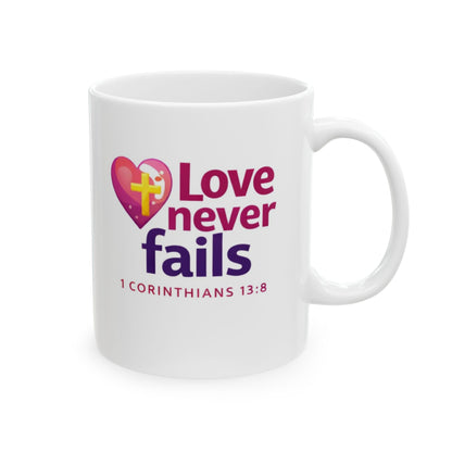 Love Never Fails - 1 Corinthians 13:8 Mug
