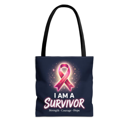 Survivor Ribbon Tote Bag — "I Am A Survivor" Breast Cancer Awareness Tote