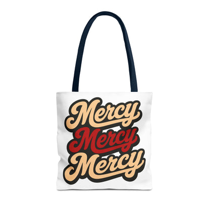 Mercy Mercy Mercy Retro Script Tote Bag — Vintage Typography Canvas Tote