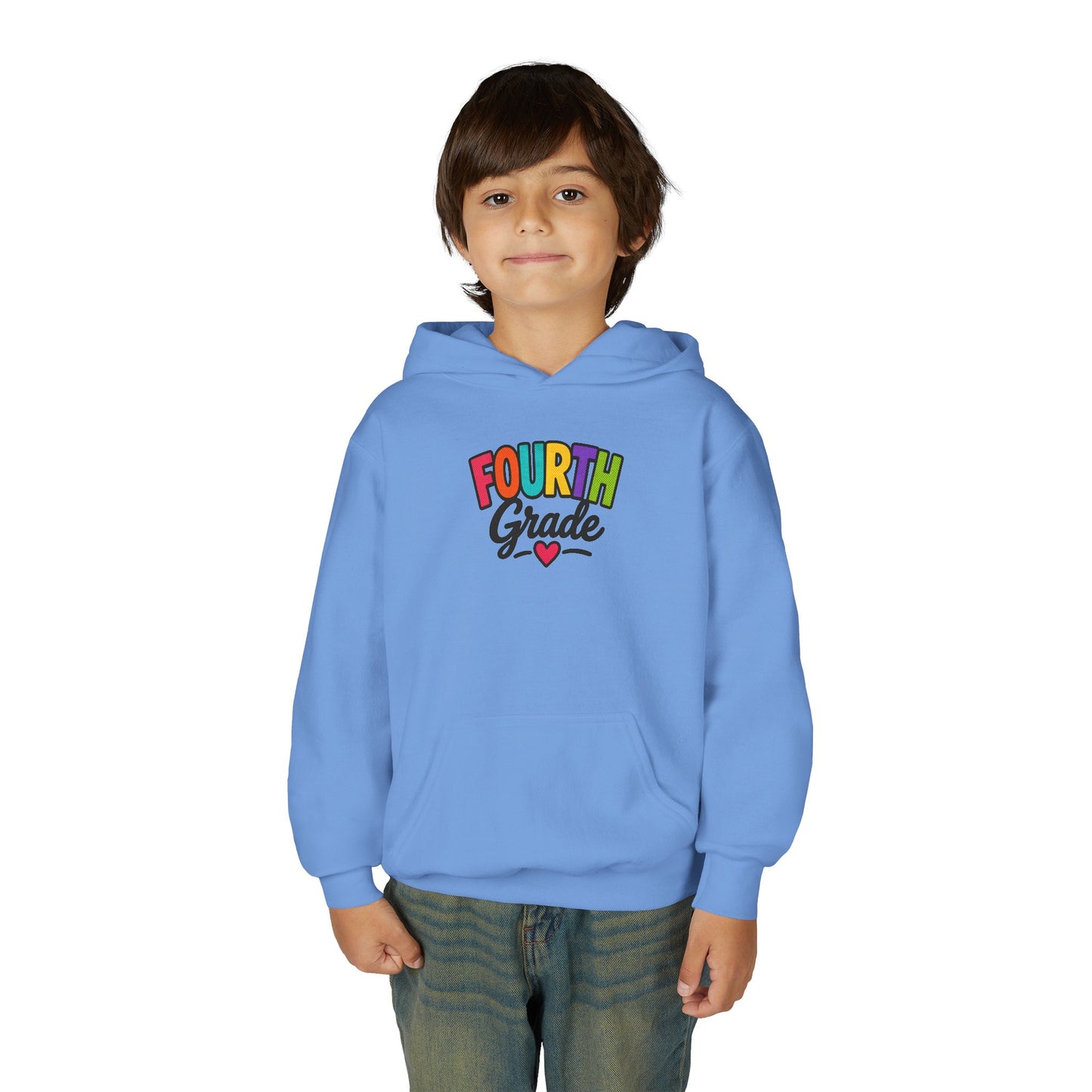 Fourth Grade Hoodie — Colorful Kids School Sweatshirt (“Fourth Grade” with Heart)