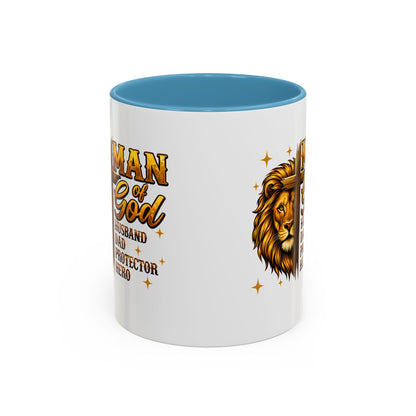 Man of God Lion Coffee Mug — 'Man of God' Religious Gift for Husband, Dad, Protector