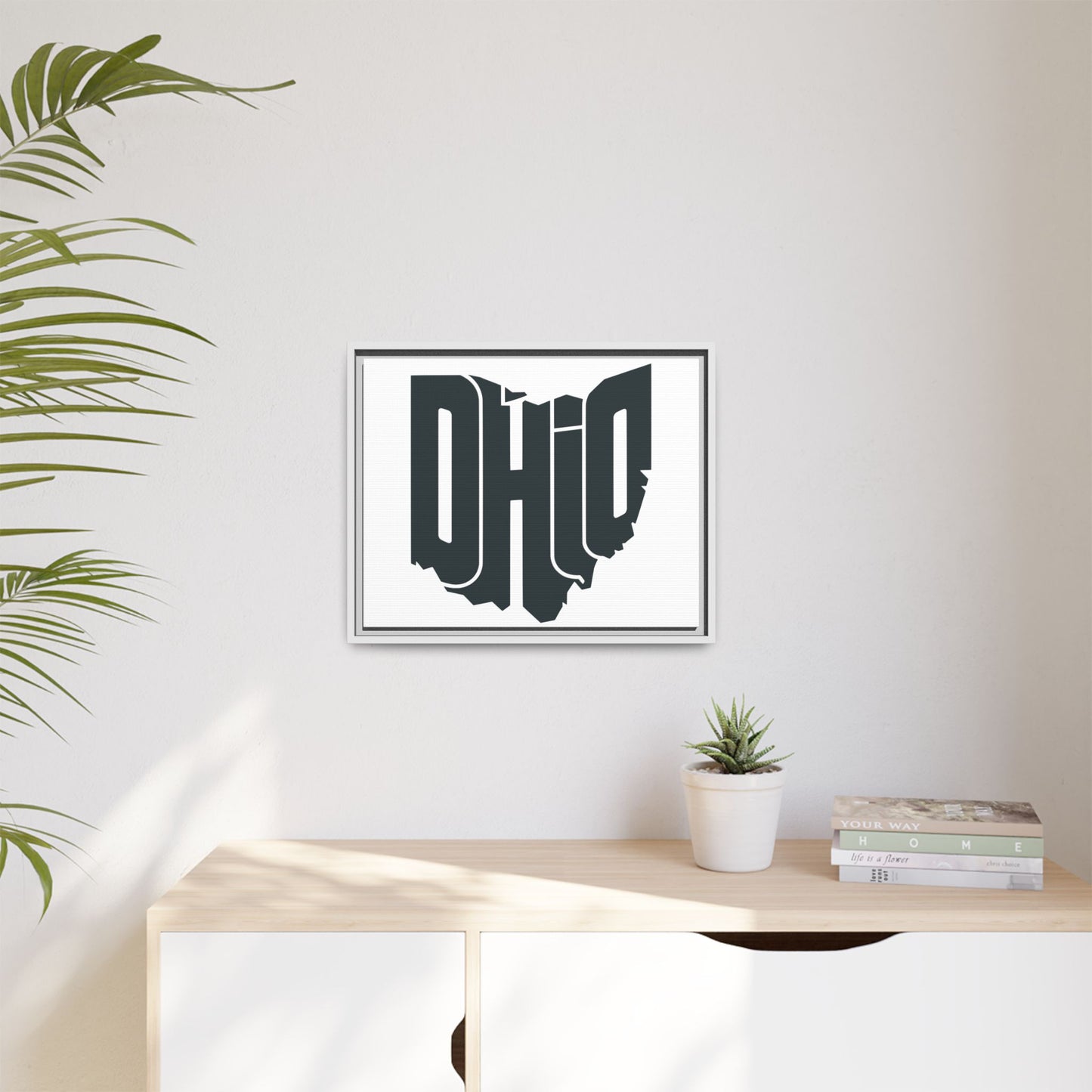Ohio State Silhouette Matte Framed Canvas — Modern State Wall Art