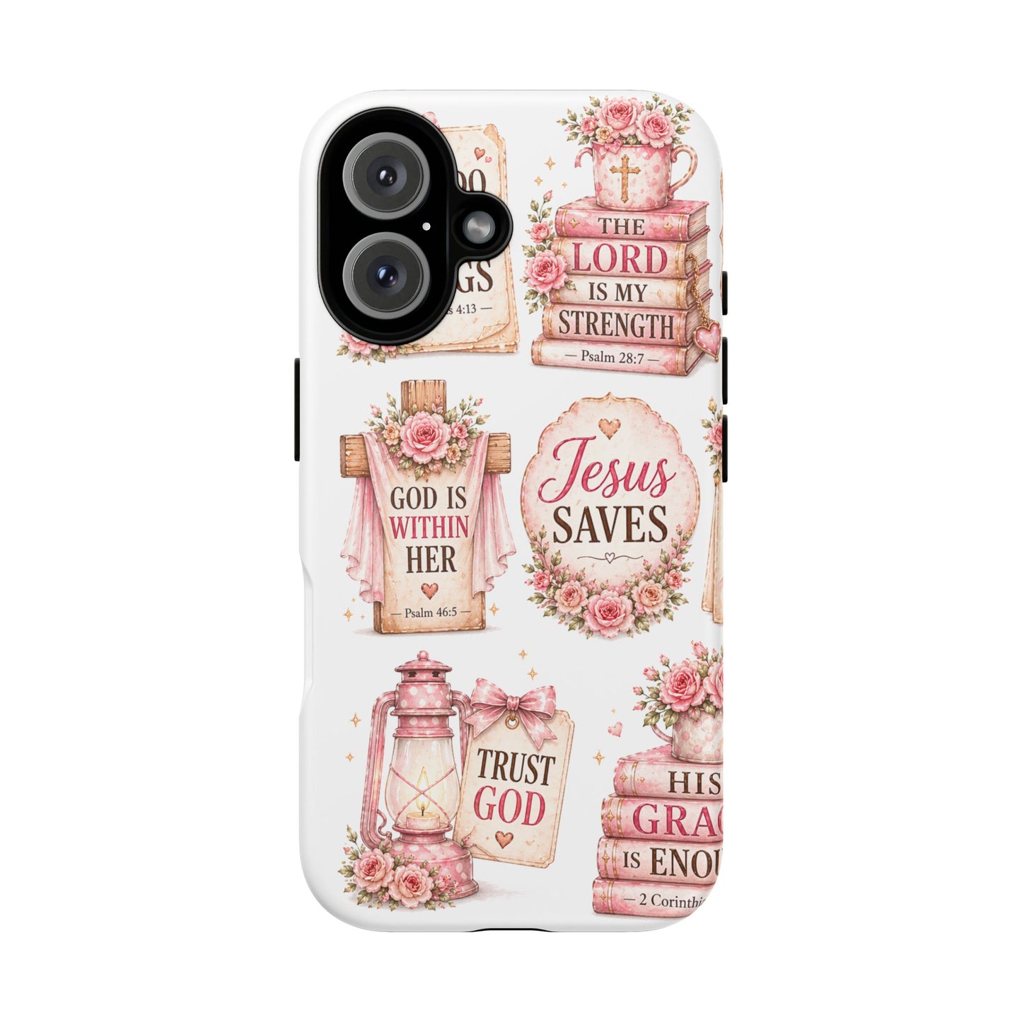 Christian Phone Case — Jesus Saves Floral Tough Case with 'God Is Within Her' & 'Trust God' Design