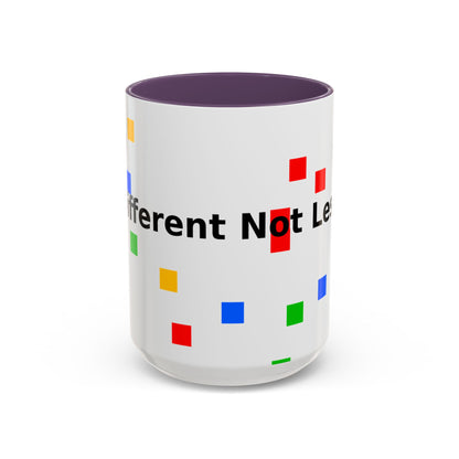 Accent Coffee Mug — 'Different Not Less' Pride-Inclusive Color Block Design (11/15oz)