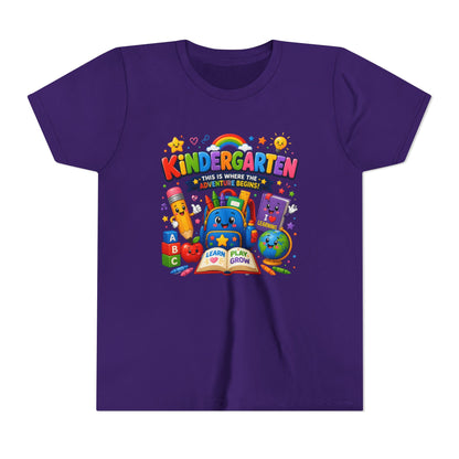 Kindergarten Kids T‑Shirt — 'Kindergarten: This Is Where the Fun Begins' Colorful Back-to-School Tee