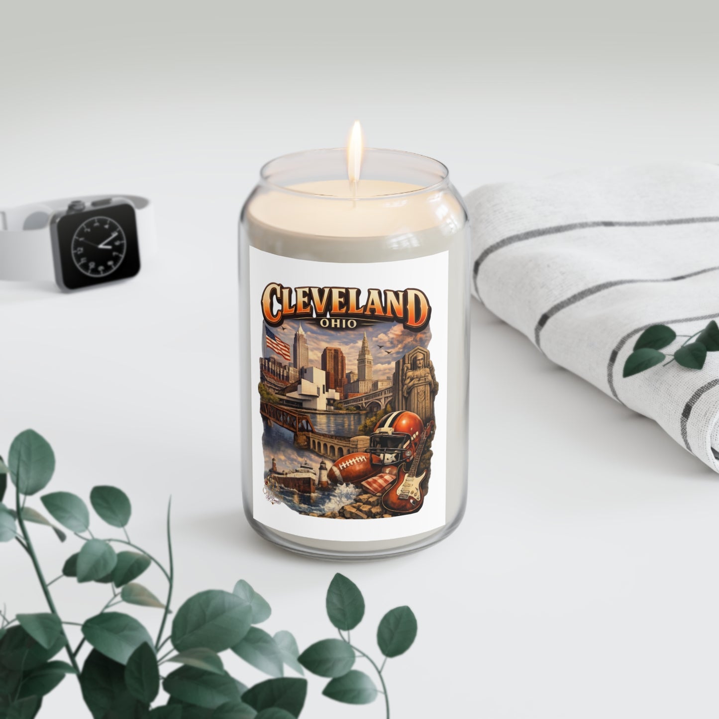 Cleveland Ohio Scented Soy Candle 13.75oz — Cityscape & Football Keepsake