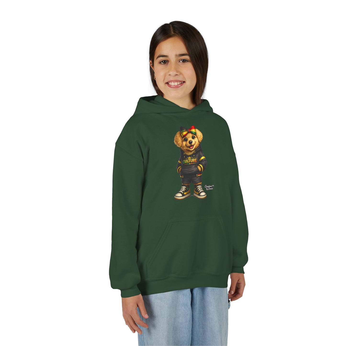 Youth Hoodie — Cute Rasta Bear 'Culture' Graphic Pullover
