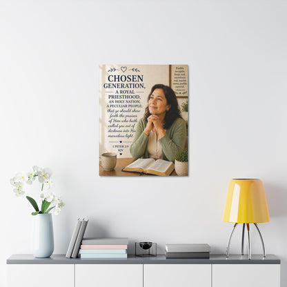 Chosen Generation Canvas Wall Art — 1 Peter 2:9 Inspirational Bible Verse Stretched Canvas