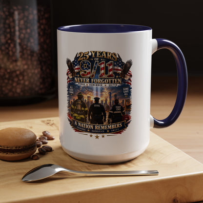 11oz/15oz Coffee Mug — 25 Years of 9/11 Never Forgotten Memorial Design