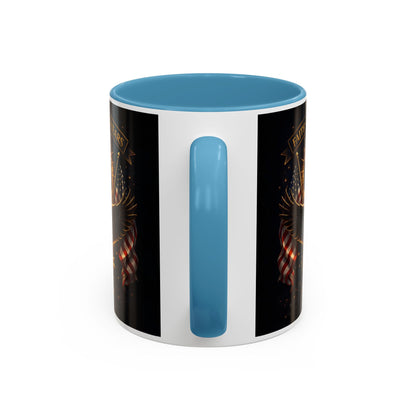 Patriotic Faith & Freedom Accent Coffee Mug — Eagle, Cross & American Flag (1776–2026)