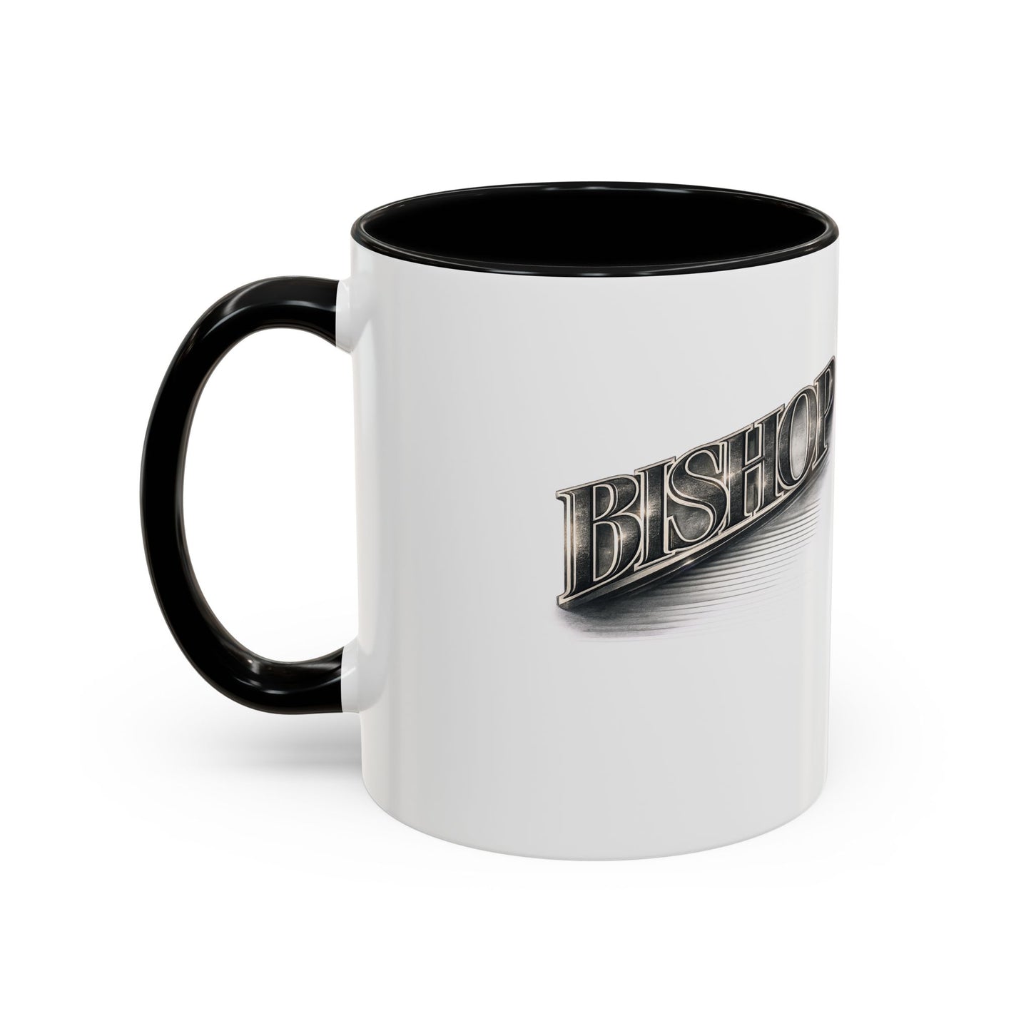 Vintage 'Bishop' Accent Coffee Mug — Retro Metallic Text Ceramic Mug (11/15oz)