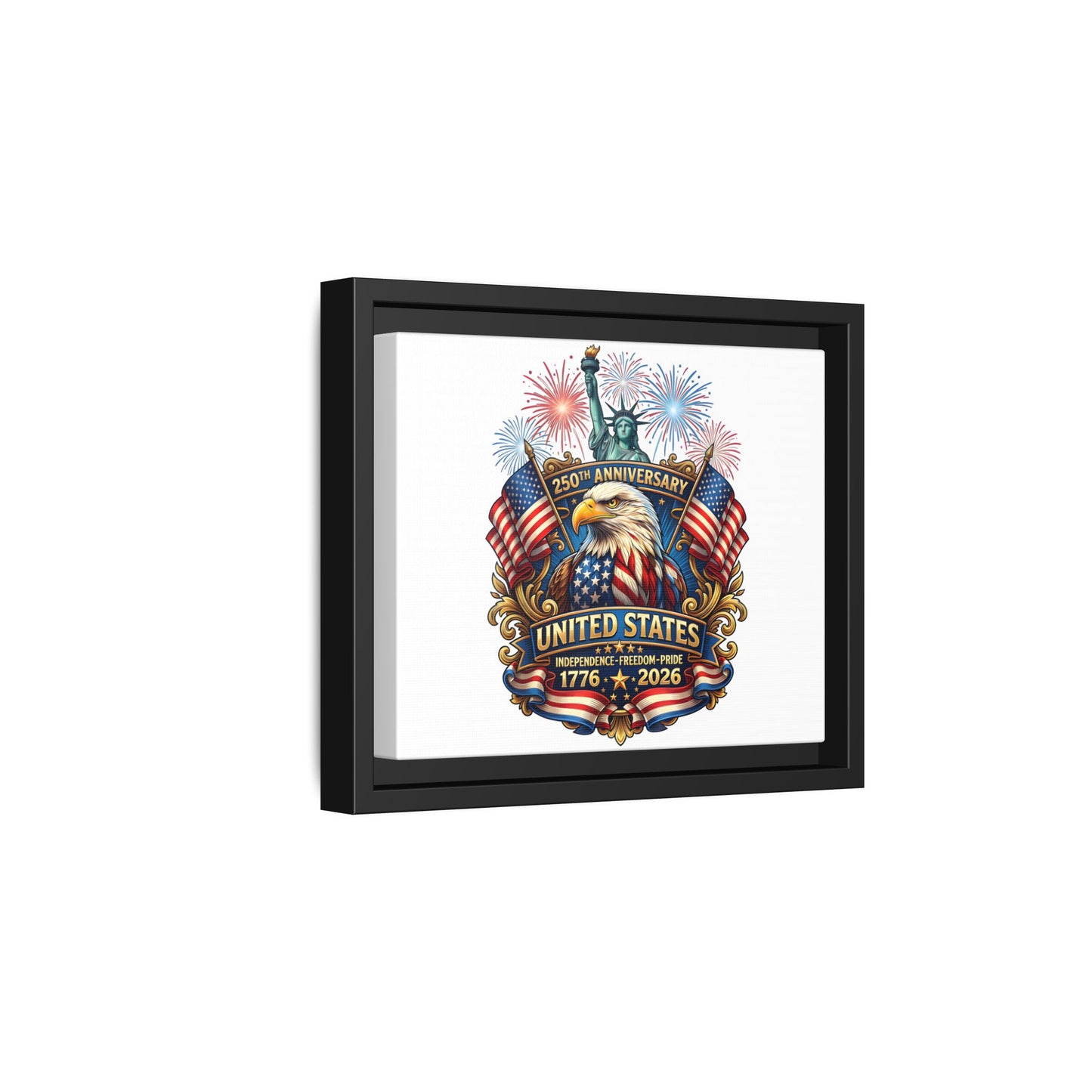 United States 250th Anniversary Framed Canvas — "1776-2026" Patriotic Eagle & Statue of Liberty Print