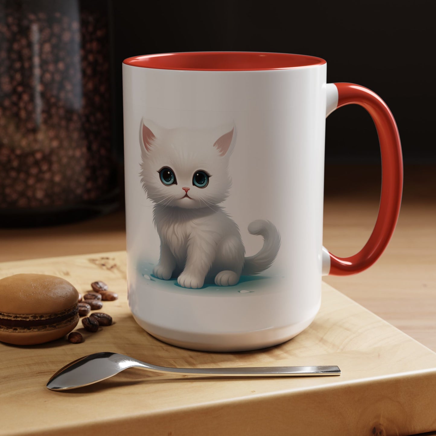 Cute White Kitten Accent Coffee Mug — Cute Cat Coffee Cup (11/15oz)