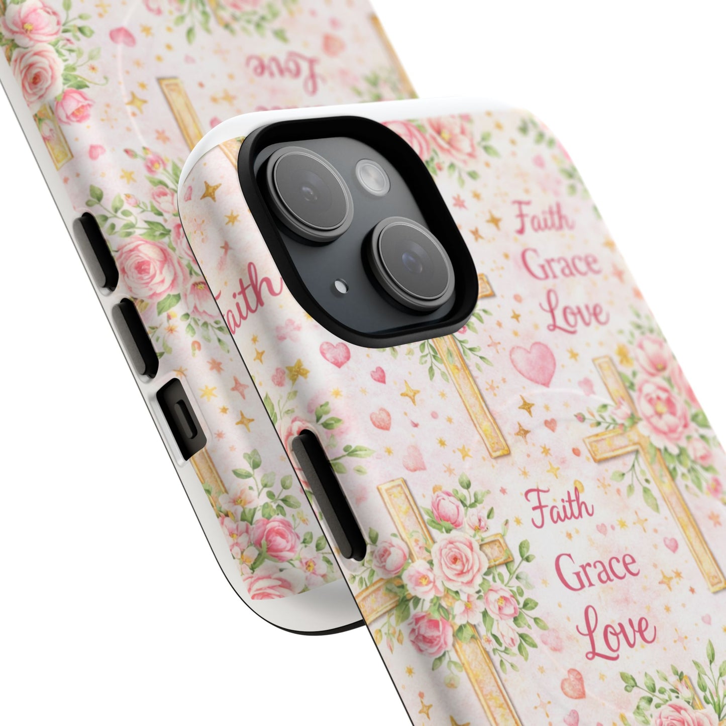 Christian Floral Cross Phone Case — "Faith Grace Love" Tough Magnetic Case