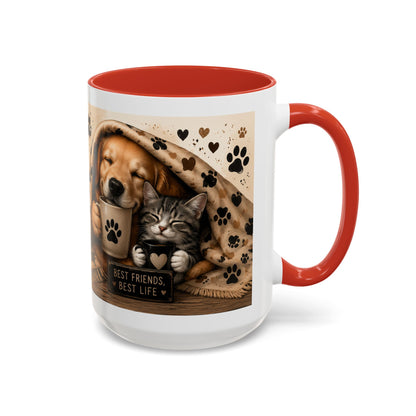 Dog and Cat Coffee Mug – "Best Friends, Best Life" Accent Tea Cup (11/15oz)