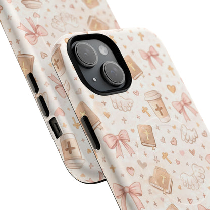 Christian Pattern Phone Case — Cute Cross, Bible & Dove Tough Magnetic Case