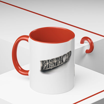Vintage 'Bishop' Accent Coffee Mug — Retro Metallic Text Ceramic Mug (11/15oz)