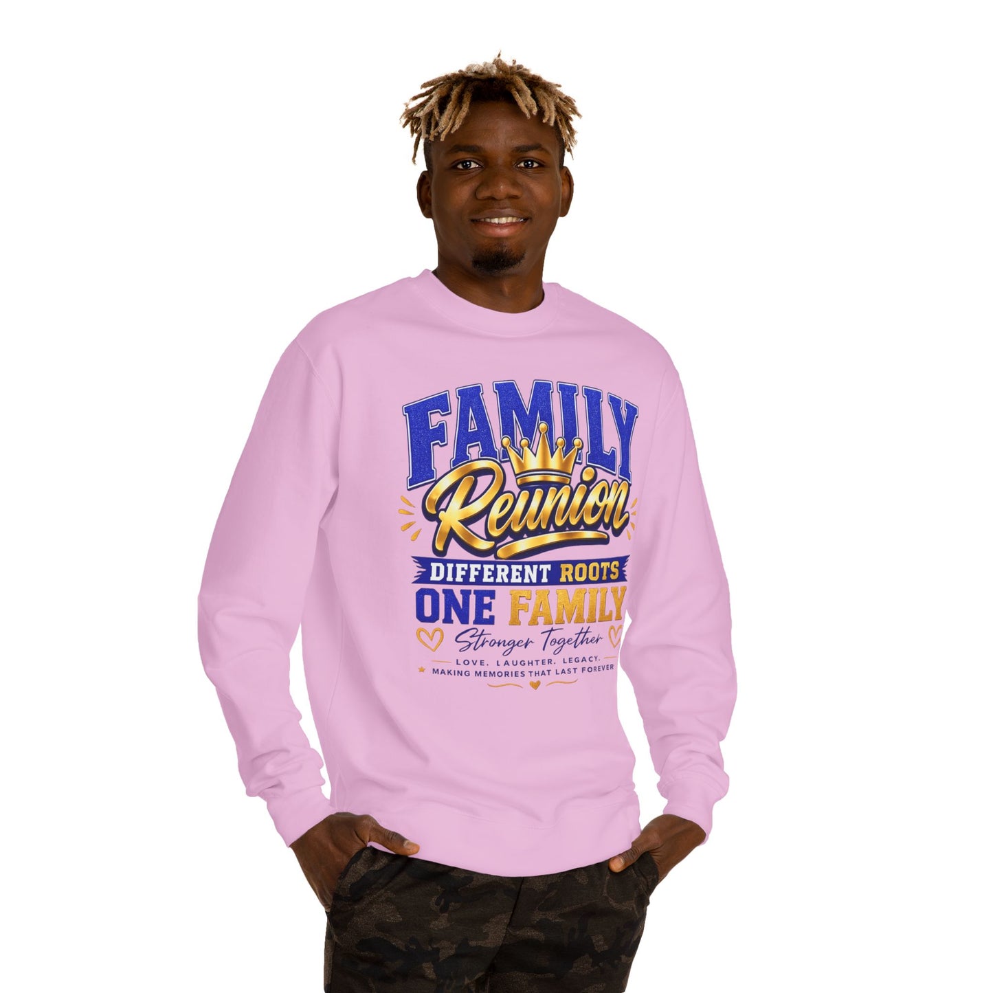 Family Reunion Crewneck Sweatshirt — "Different Roots, One Family" Graphic