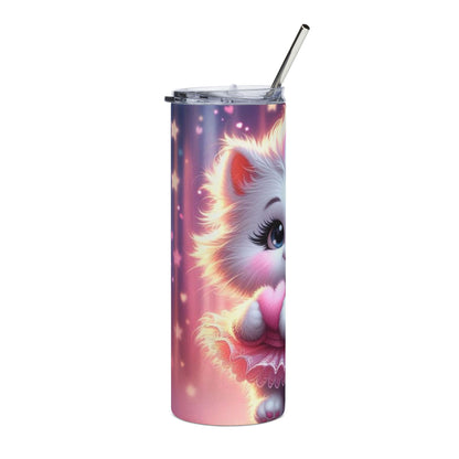 Cute Winking Kitten 20oz Stainless Tumbler – Pink Heart Cat Travel Cup