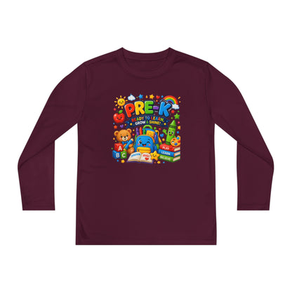 PRE-K Kids Long Sleeve Tee — Back-to-School Preschool Shirt ("Ready to Learn, Grow & Shine")