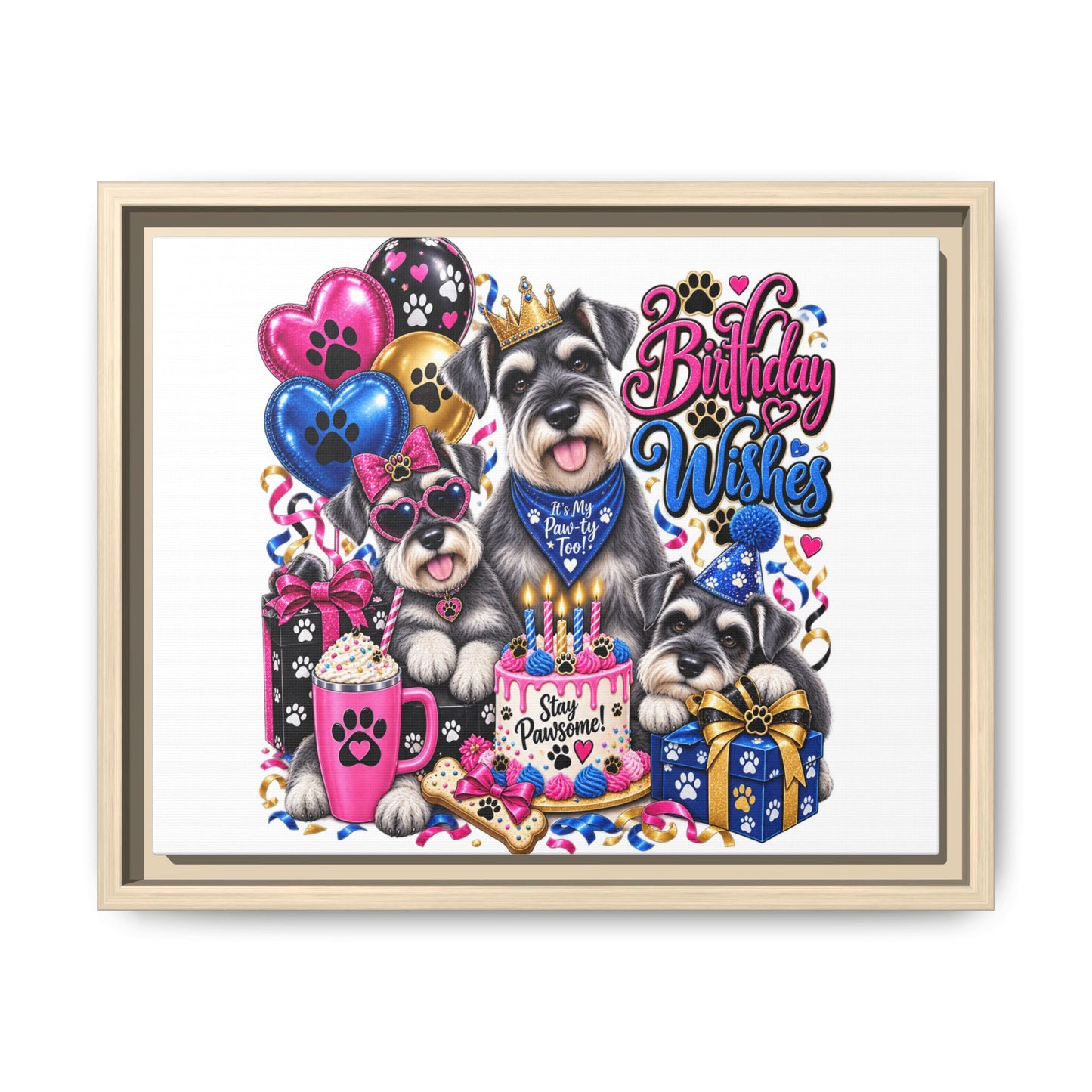 Birthday Wishes Schnauzer Canvas Print — Framed Matte Pet Artwork