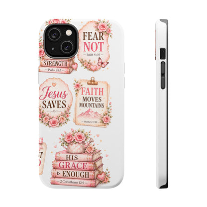 Christian Phone Case - "Fear Not, Faith Moves Mountains, Jesus Saves" Floral Magnetic Impact-Resistant Case