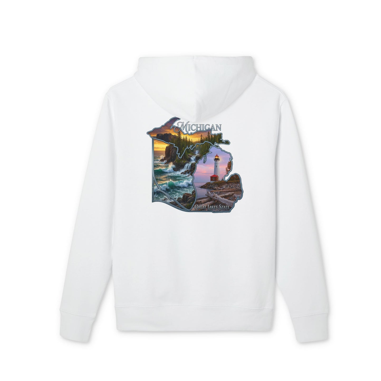 Michigan Lakeshore Hoodie — Scenic Lighthouse Sunset State Silhouette