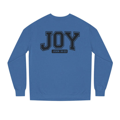 JOY Crewneck Sweatshirt — Bold Collegiate Faith Design (John 16:22)