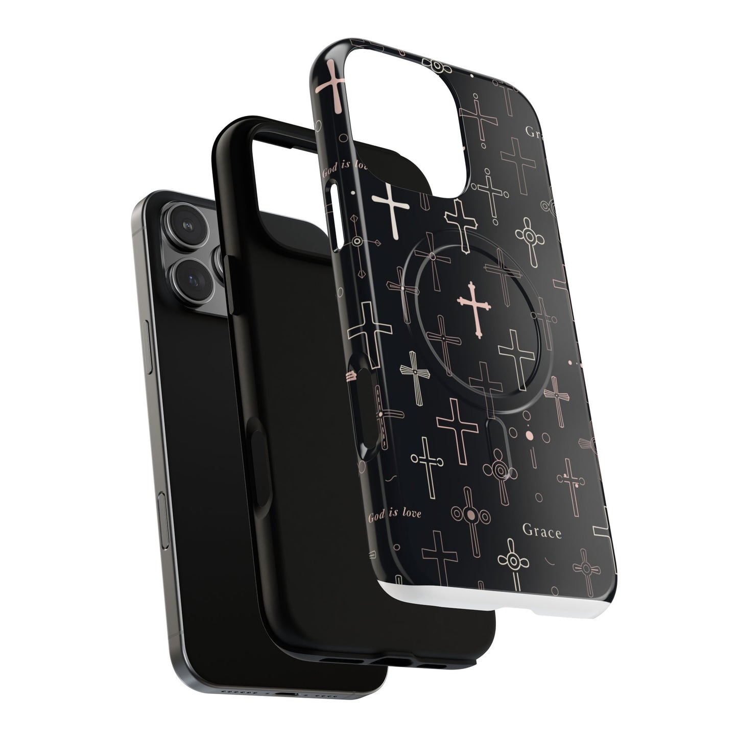 Magnetic Phone Case — Black Crosses "Grace" Protective Cover
