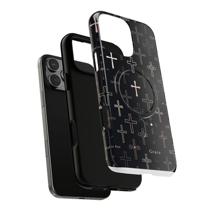 Magnetic Phone Case — Black Crosses "Grace" Protective Cover