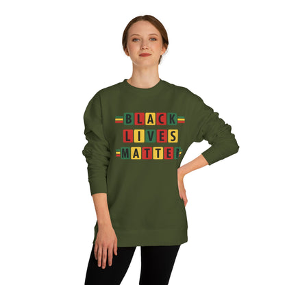 Black Lives Matter Crewneck Sweatshirt — Pan-African Block Letter Design