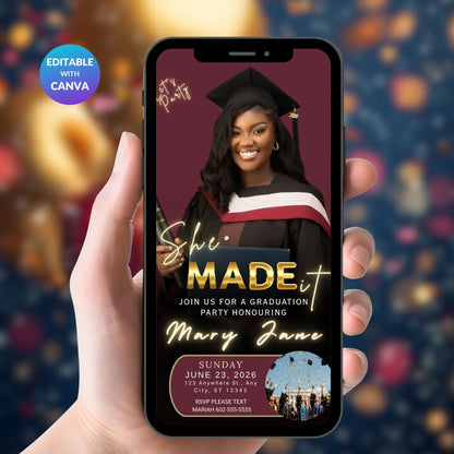 Shade of Wine Mobile Graduation Invite | Elegant Editable Digital Grad Invitation