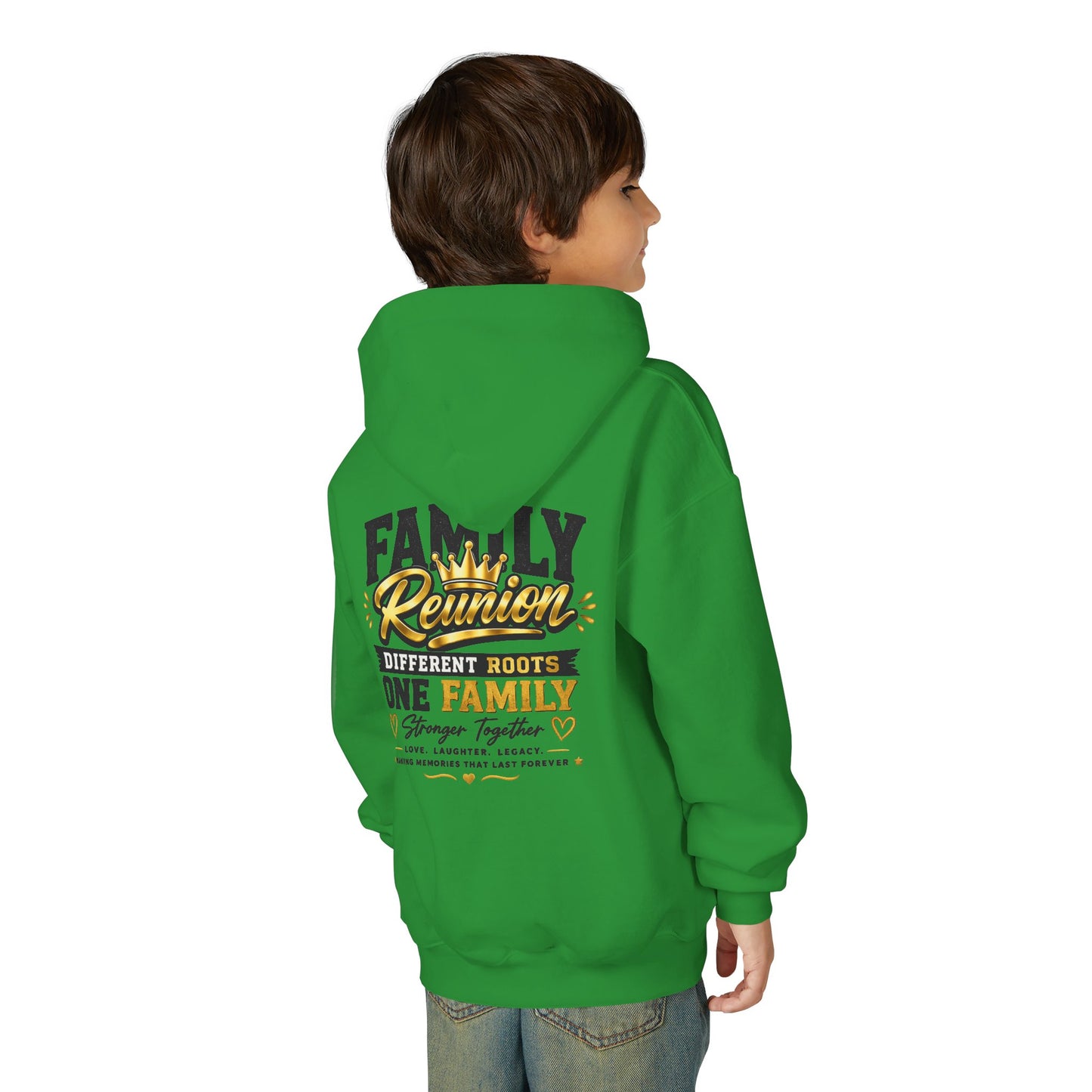 Family Reunion Hoodie — "Different Roots One Family" Youth Pullover