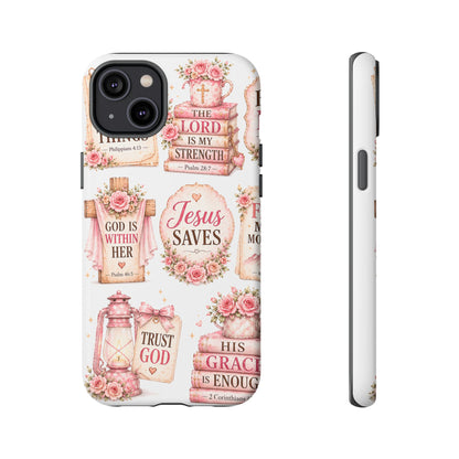 Faith Phone Case — 'Jesus Saves' Floral Christian Scripture iPhone Case