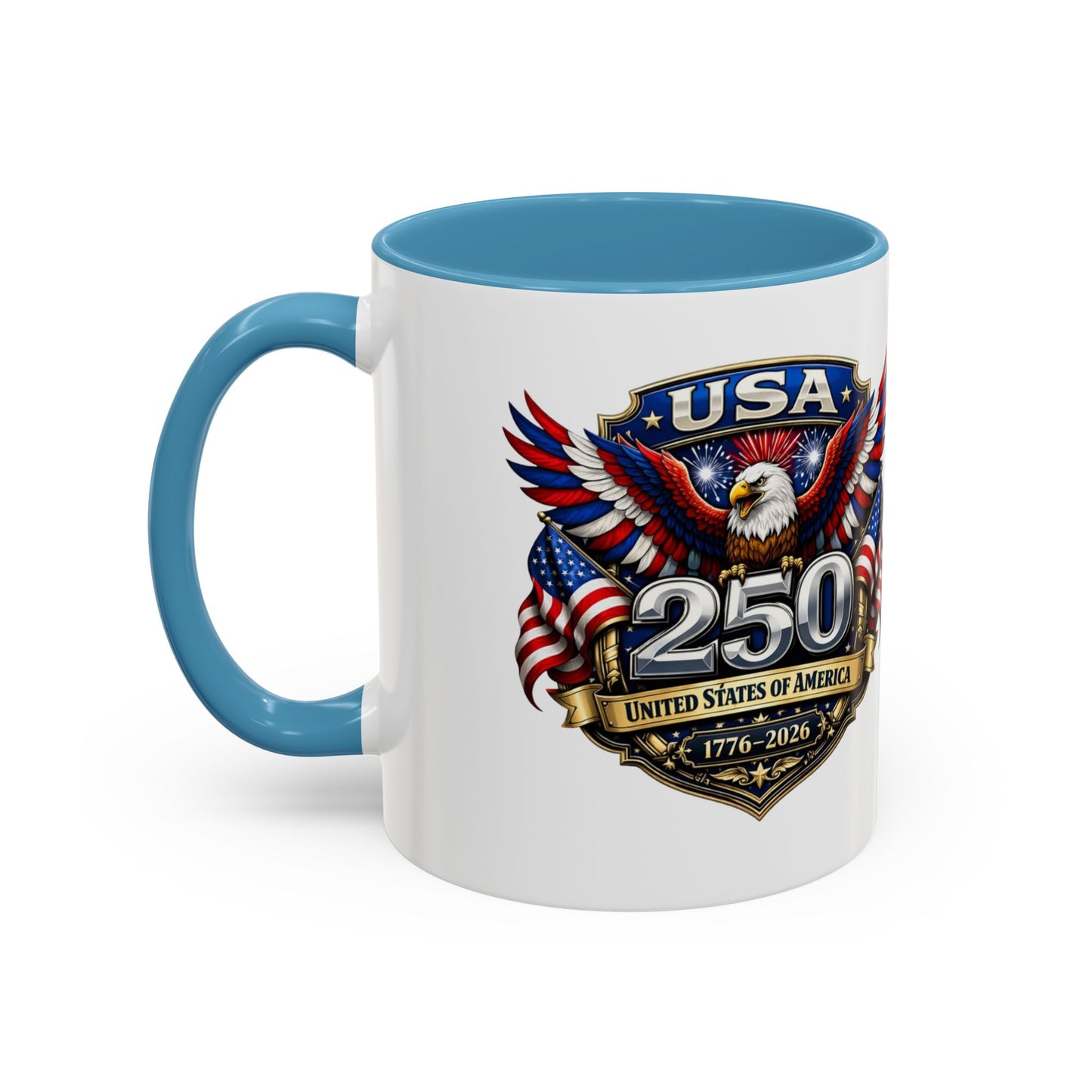 USA 250th Anniversary Accent Coffee Mug – Patriotic Eagle & Flag 1776–2026