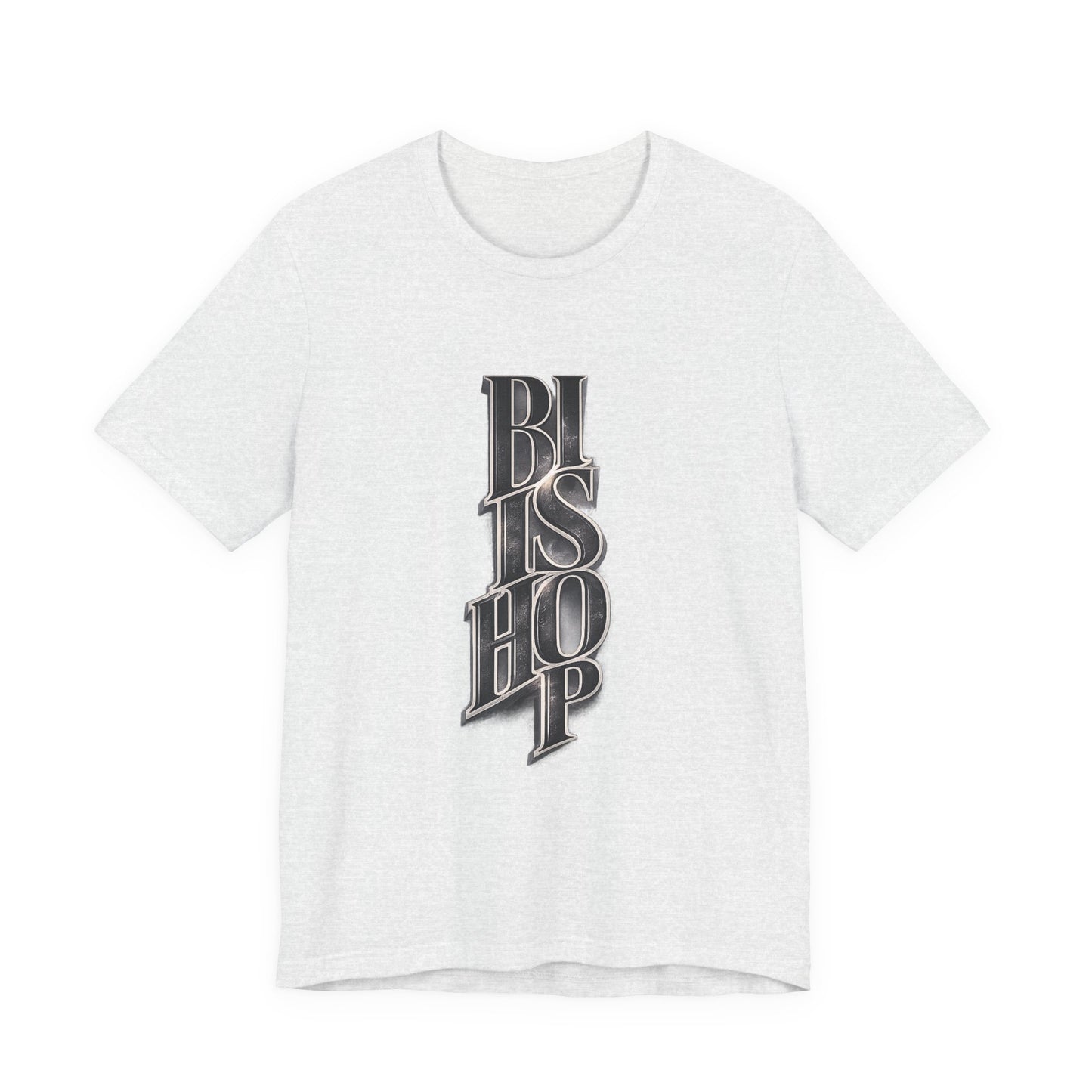 Bishop Vertical Script Tee — Vintage Gothic Lettering T-Shirt