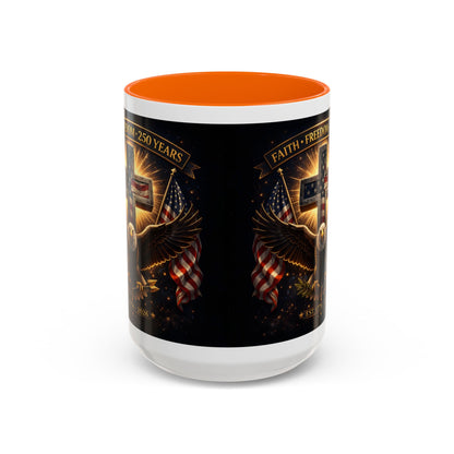Patriotic Faith & Freedom Accent Coffee Mug — Eagle, Cross & American Flag (1776–2026)