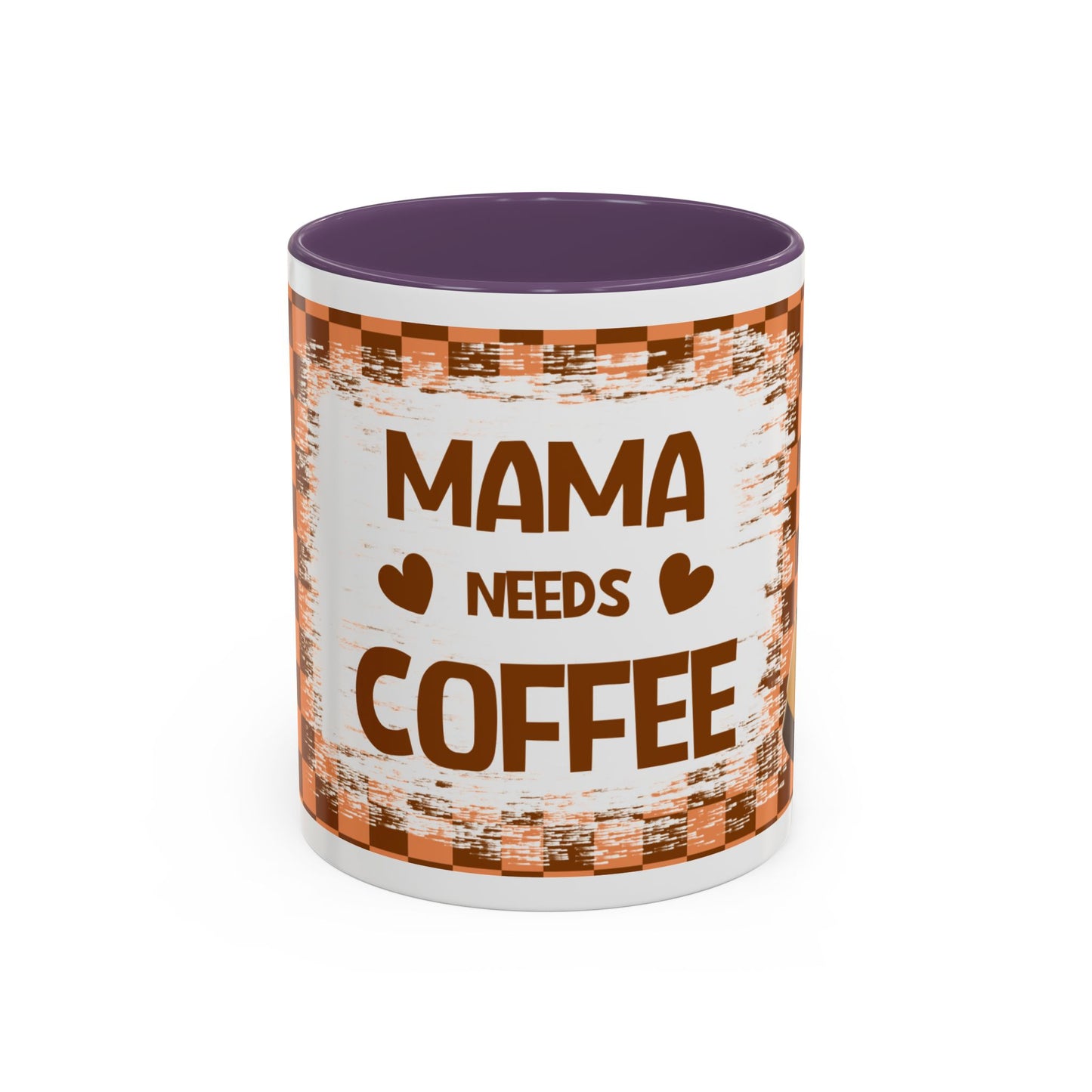 Mama Needs Coffee Accent Mug — 11/15oz Brown Checkered Coffee Cup