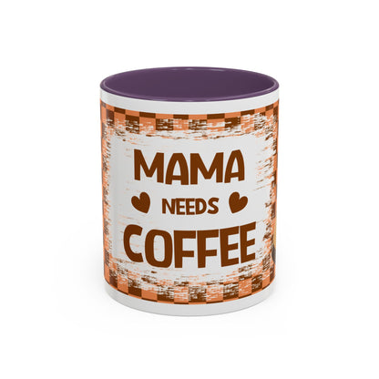 Mama Needs Coffee Accent Mug — 11/15oz Brown Checkered Coffee Cup