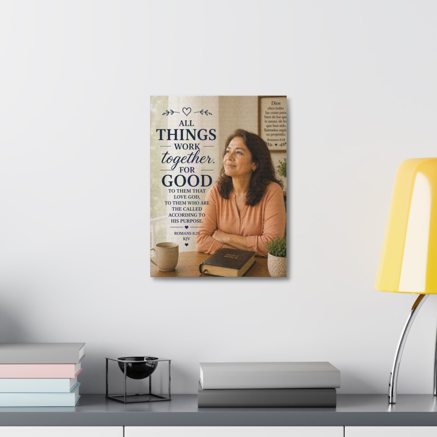 All Things Work Together For Good Stretched Canvas – Romans 8:28 Inspirational Christian Wall Art