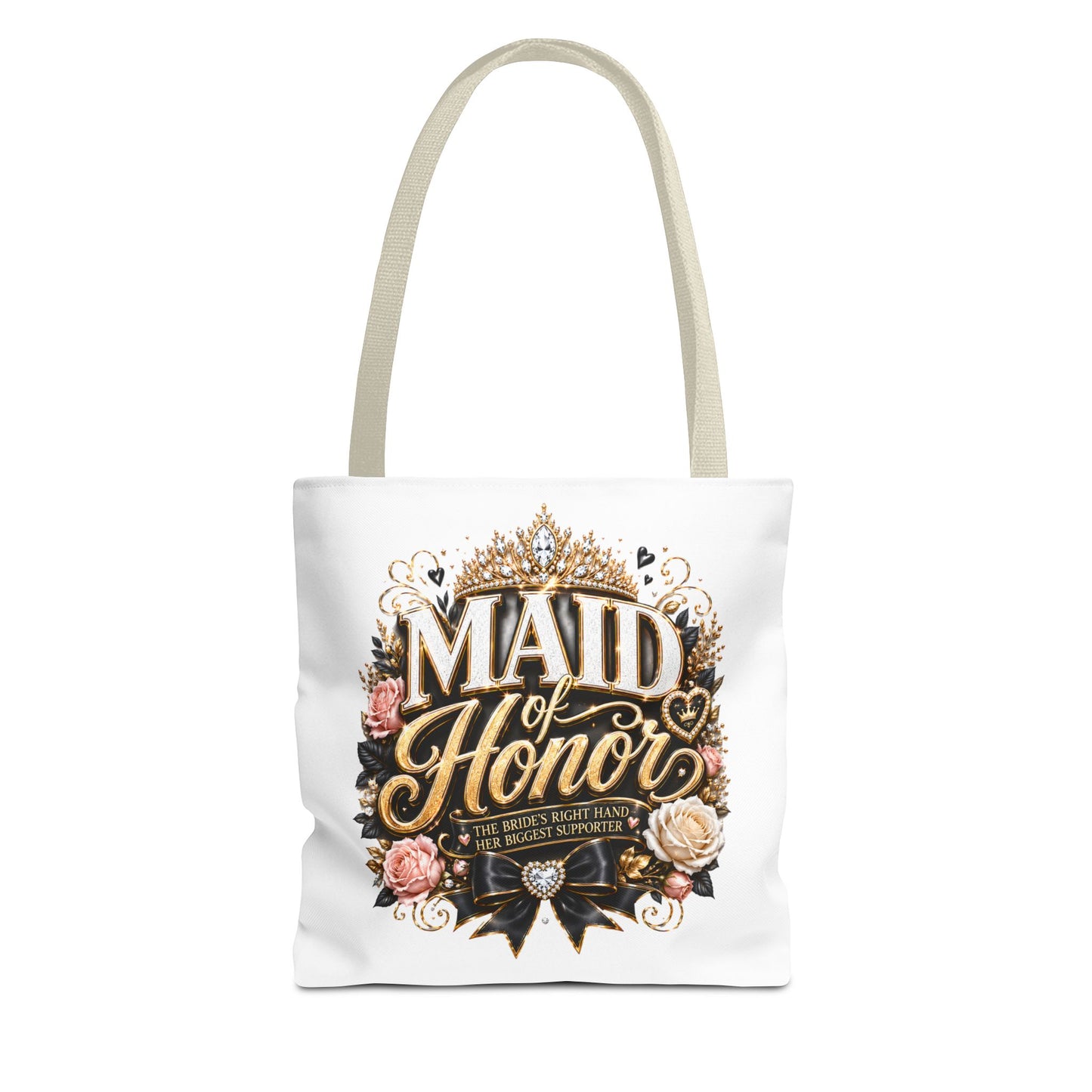 Maid of Honor Tote Bag — Elegant Bridal Party Gift with Gold Crown Floral Design