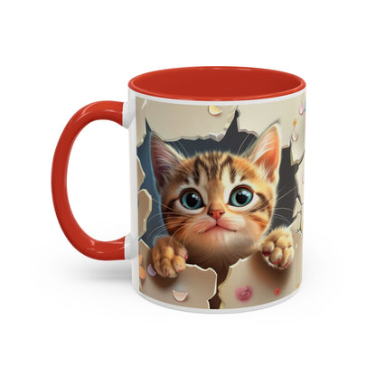 Cute Peekaboo Kitten Accent Coffee Mug — Cat Lover Gift (11/15oz)