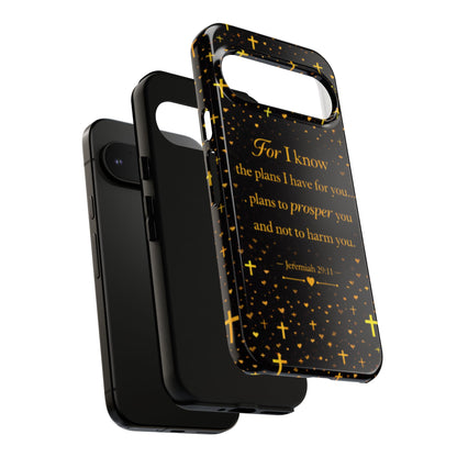 Phone Case — "For I Know" Jeremiah 29:11 Gold Cross Christian Tough Case