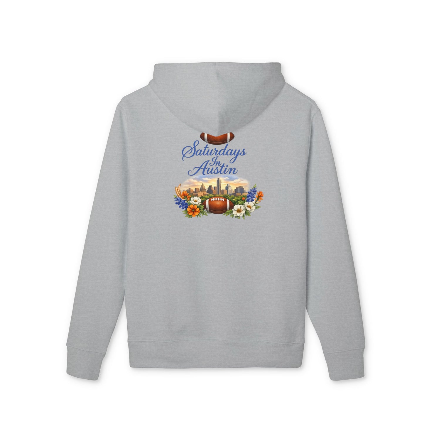 Saturdays in Austin Hoodie — Scenic Austin Skyline & Autumn Graphic