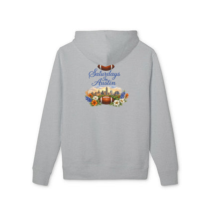 Saturdays in Austin Hoodie — Scenic Austin Skyline & Autumn Graphic