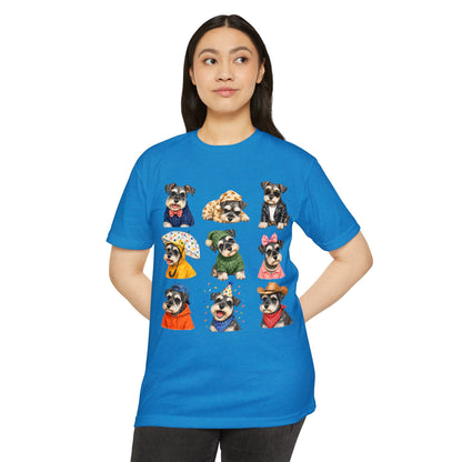 Schnauzer Crew Portrait T‑Shirt — Cute Dogs in Costumes Tee