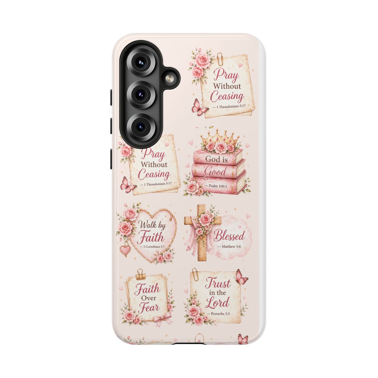 Christian Floral Phone Case — "Pray Without Ceasing" Faith Cross Design